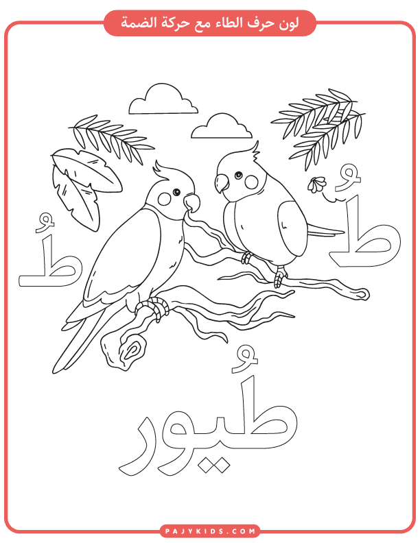 Tracing and Coloring Activities for the Arabic Alphabet Taa with Short Vowels