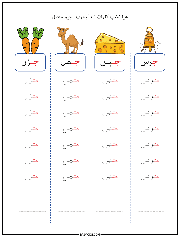 شكل حرف الجيم في أول الكلمة