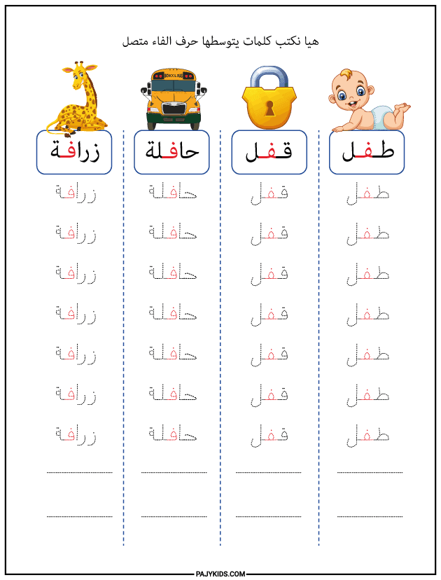 شكل حرف الفاء في وسط الكلمة