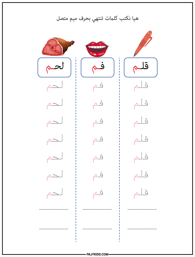 شكل حرف الميم في نهاية الكلمة متصلًا