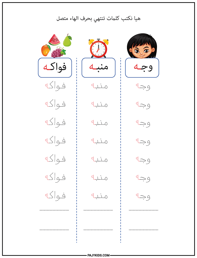 شكل حرف الهاء في نهاية الكلمة متصلًا