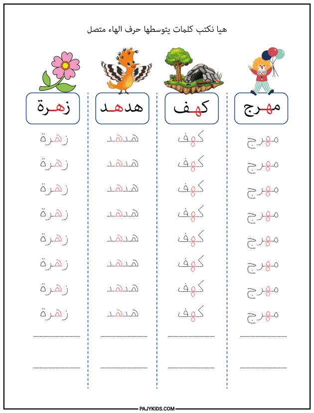 شكل حرف الهاء في وسط الكلمة