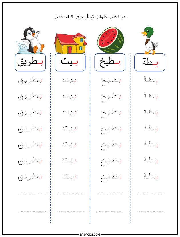 أشكال حرف الباء في بداية الكلمة