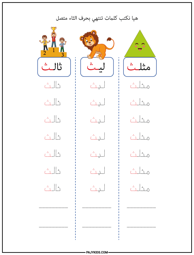 شكل حرف الثاء في آخر الكلمة (متصل)