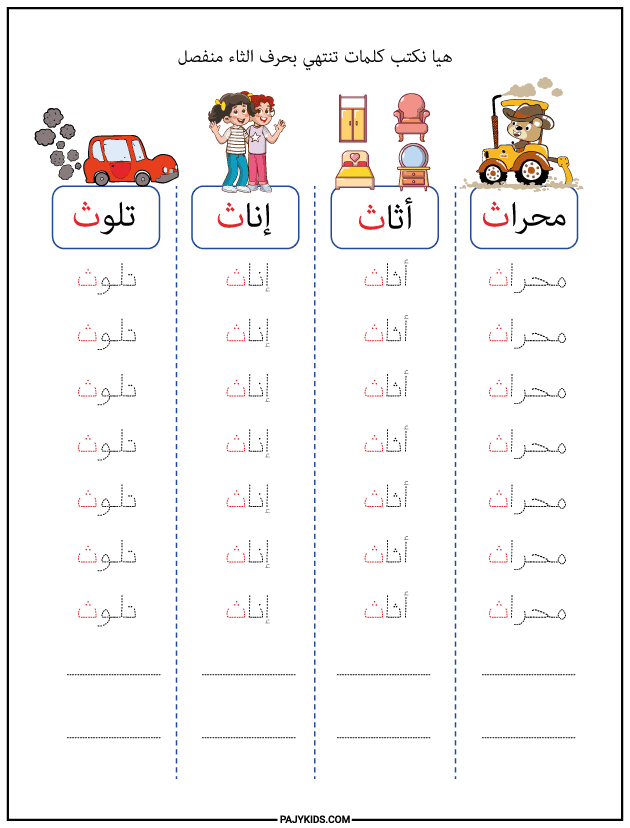 شكل حرف الثاء في آخر الكلمة (منفصل)