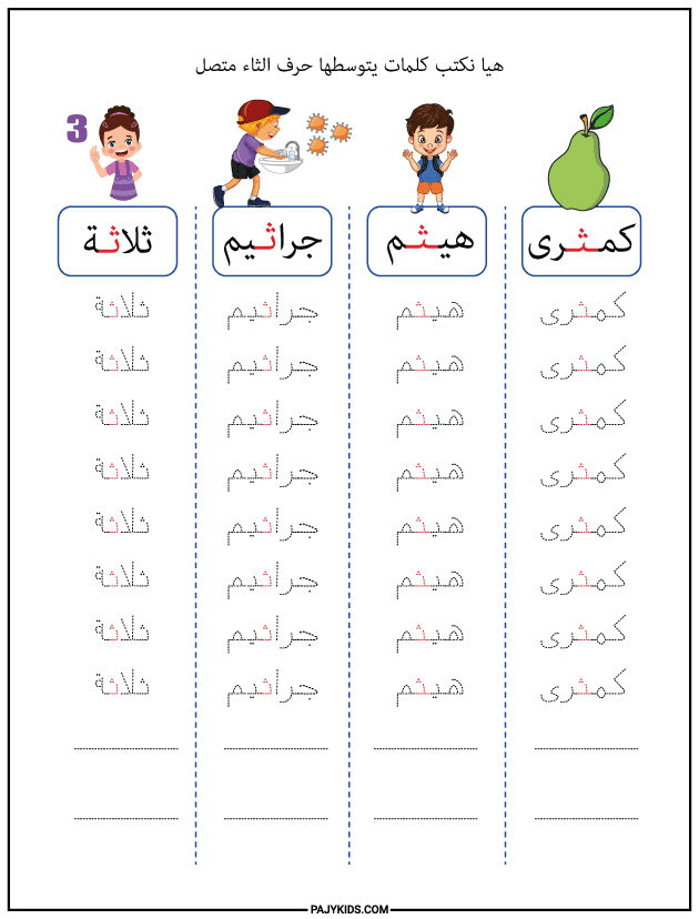 شكل حرف الثاء في وسط الكلمة