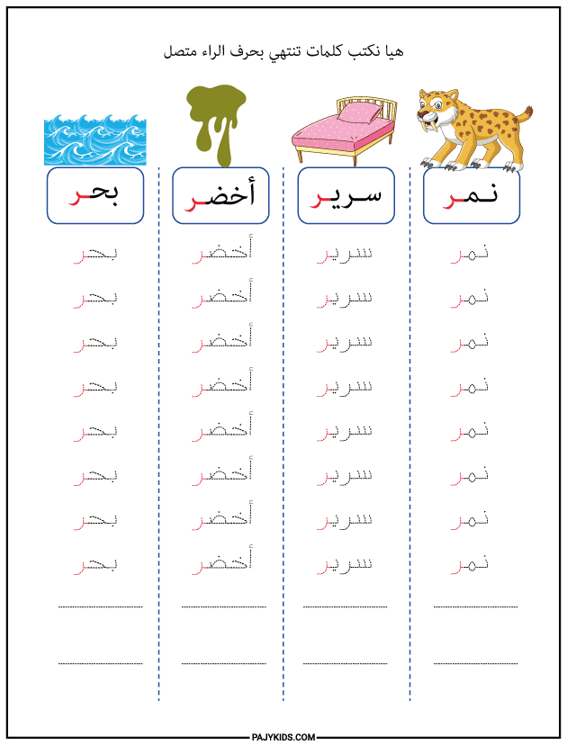 شكل حرف الراء في نهاية الكلمة (متصل)