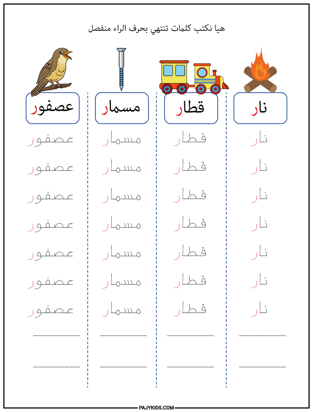 شكل حرف الراء في نهاية الكلمة (منفصل)