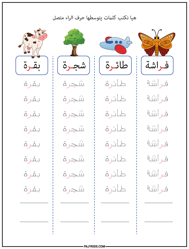 شكل حرف الراء في وسط الكلمة