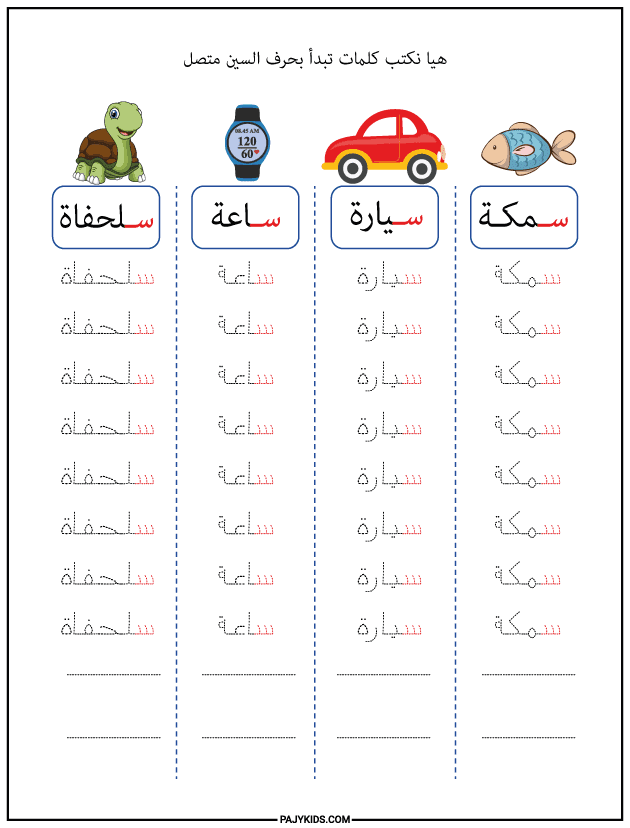 شكل حرف السين في أول الكلمة