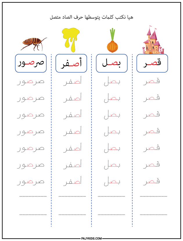شكل حرف الصاد في وسط الكلمة