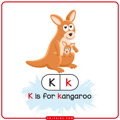 بطاقة تعليمية: حرف K وكلمة Kangaroo