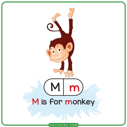 بطاقة تعليمية شيّقة: حرف m وكلمة Monkey