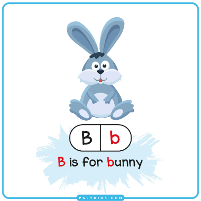 بطاقة تعليمية لحرف b مع كلمة Bunny