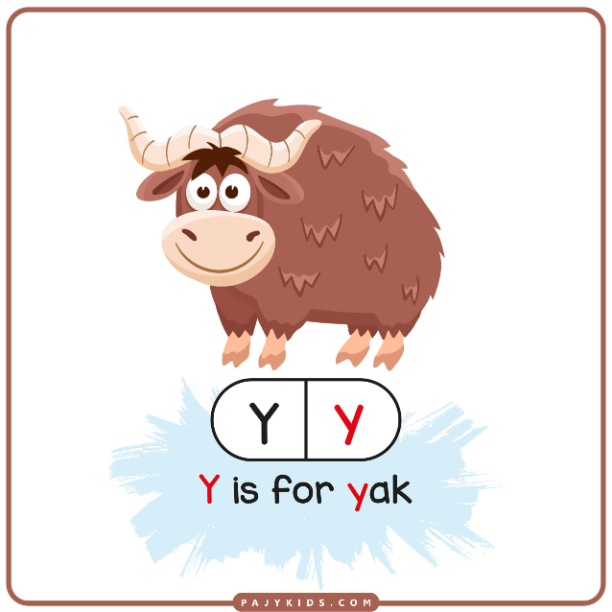 بطاقة تعليم حرف Y مع كلمة Yak