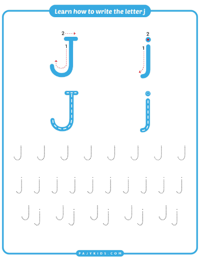 تتبع وكتابة حرف J بالنقاط والسهام