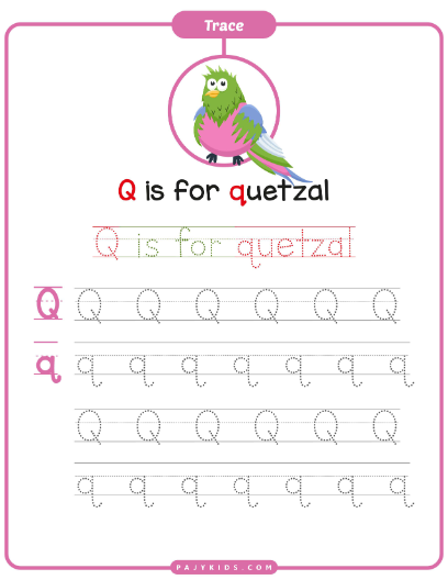 تدريب على كتابة الحرف مع كلمة quetzal