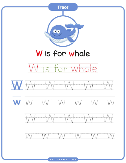 تدريب على كتابة حرف W الكبير والصغير