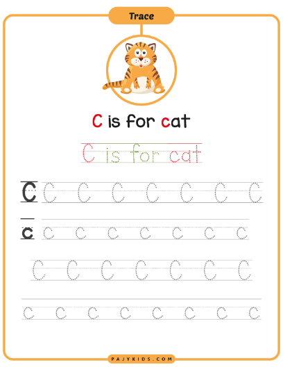 تدريب عملي على كتابة حرف c مع كلمة Cat