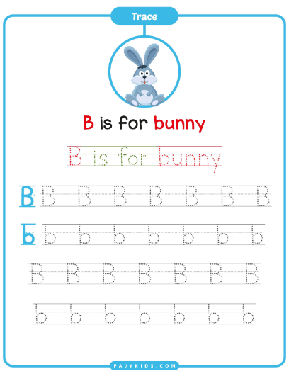 تدريب كتابي على حرف b مع كلمة Bunny