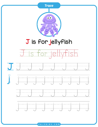 تمرين الكتابة مع تكرار كلمة Jellyfish