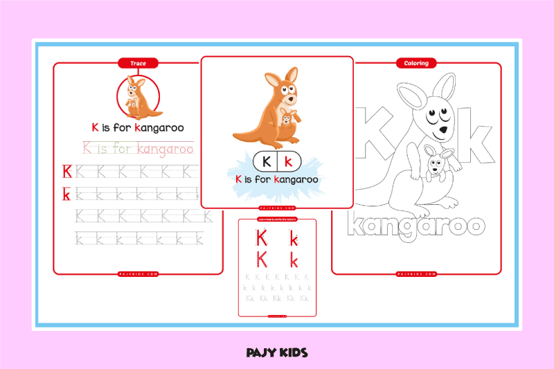 حرف k للاطفال مع kangaroo: ربط الحروف بالكلمات