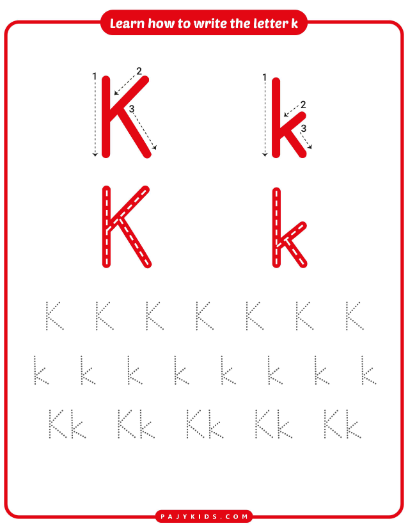 خطوات كتابة حرف K باستخدام النقاط والأسهم