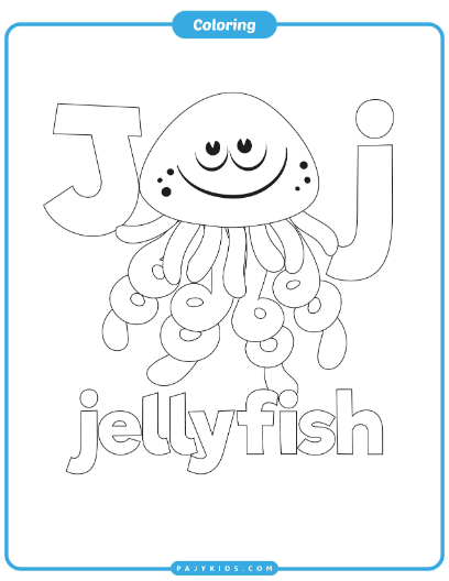 نشاط تلوين تفاعلي لحرف J وصورة Jellyfish