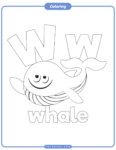 نشاط تلوين حرف W مع كلمة وصورة Whale