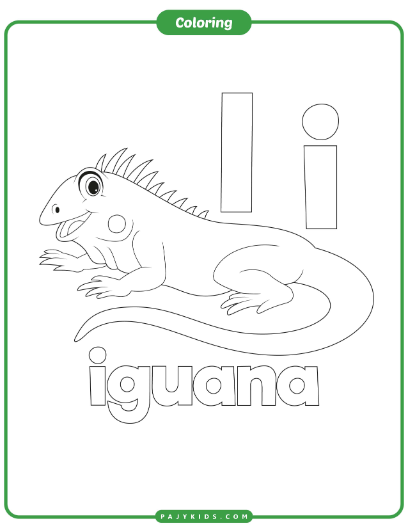 نشاط تلوين ممتع: حرف I وصورة Iguana