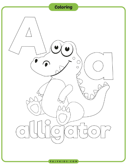 نشاط تلوين ممتع لحرف A مع صورة Alligator