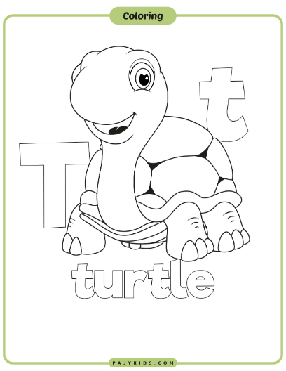 نشاط تلوين ممتع لحرف T وصورة Turtle