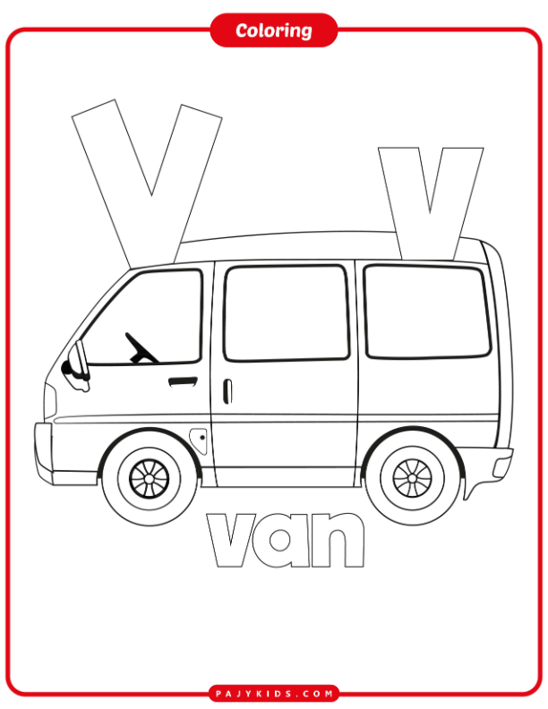 نشاط تلوين ممتع لحرف V وصورة Van