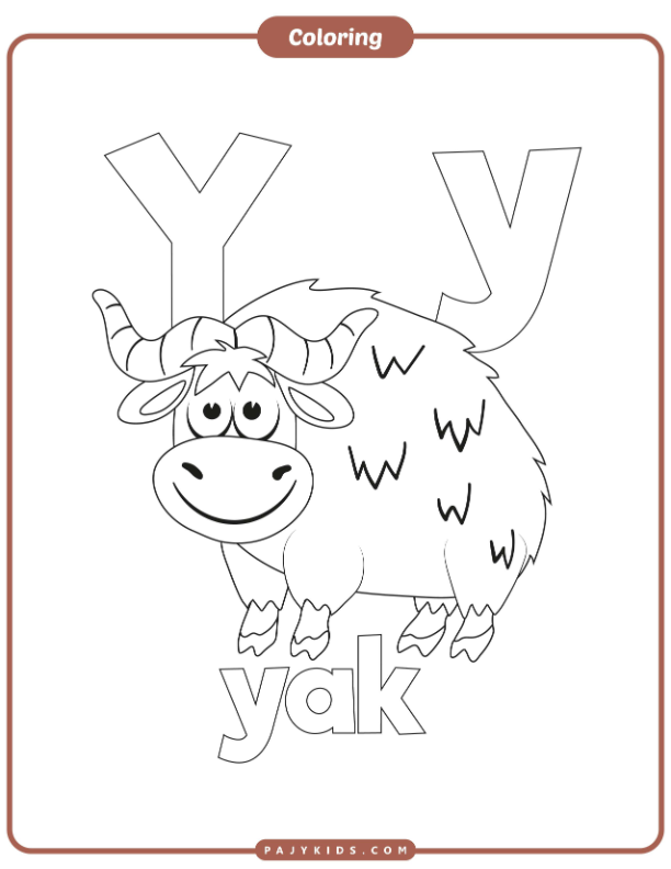 نشاط تلوين ممتع لحرف Y وكلمة Yak