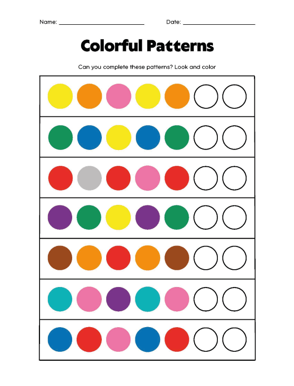 Activity Printables - Learning Through Repetition with "Colorful Patterns"