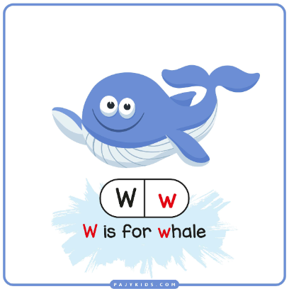 Letter W Flashcard Featuring a Whale