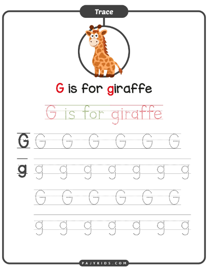 Writing Practice: Uppercase and Lowercase G with "Giraffe"
