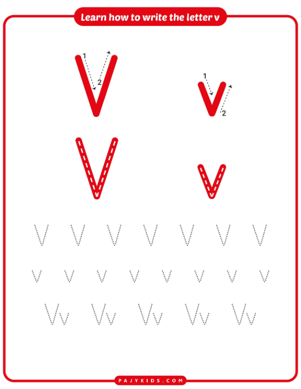 Tracing the Letter V with Arrows and Dots