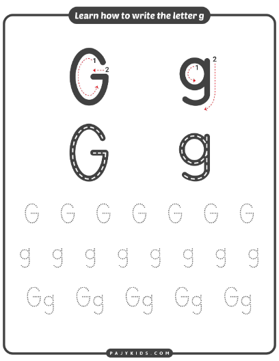Tracing Worksheet: Step-by-Step Writing of G