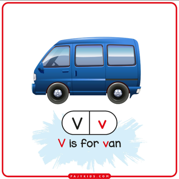 بطاقة حرف V وكلمة Van