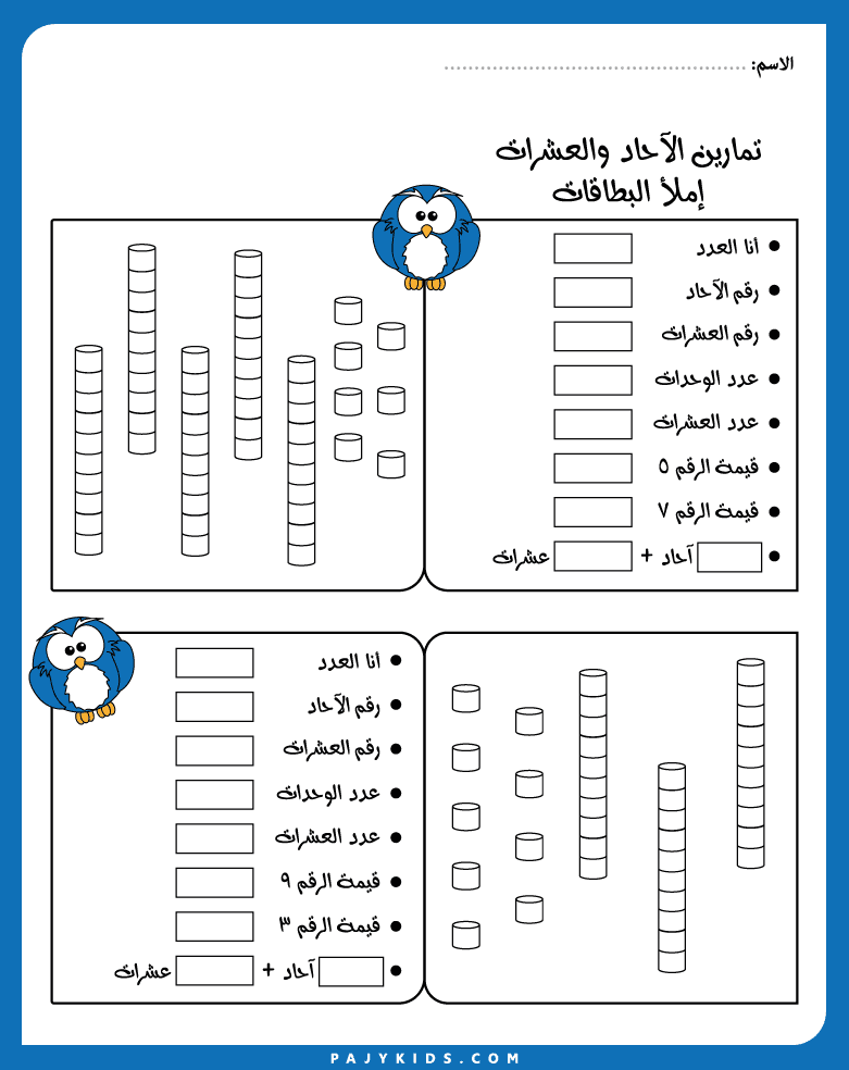 تحديد الآحاد والعشرات للأطفال من خلال التمثيل البصري