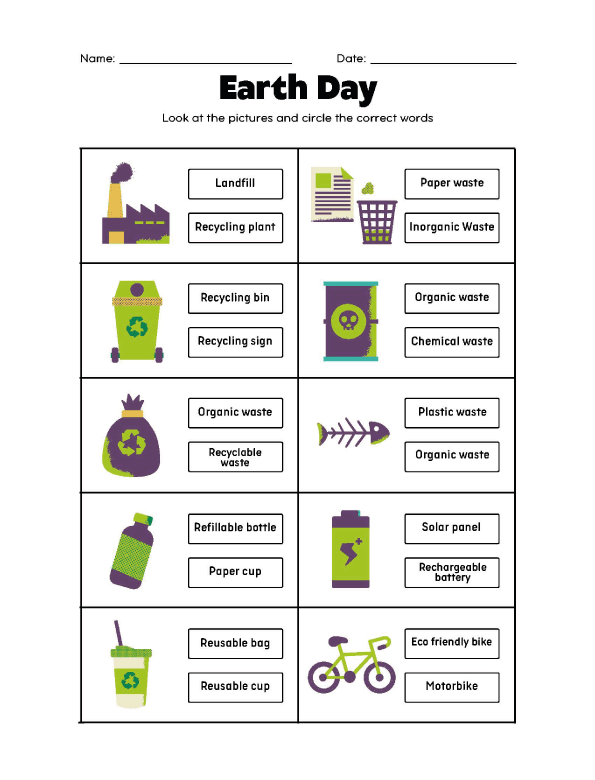 Free preschool printables - Earth Day Activity
