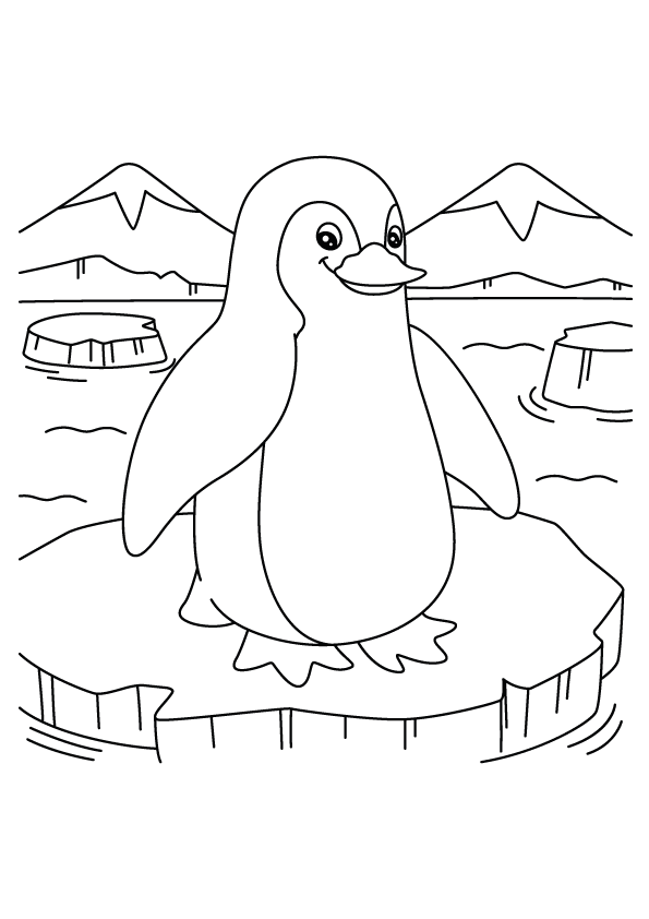 Printable Coloring Book: Penguin on Ice