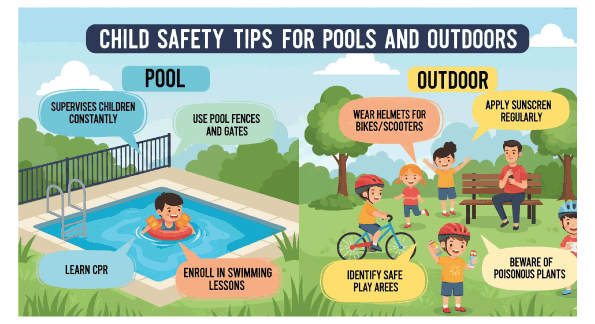 نصائح سلامة الأطفال في المسابح والأماكن الخارجية