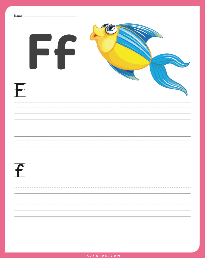 حرف f - ورقة عمل كتابة الحرف كبتل وسمول