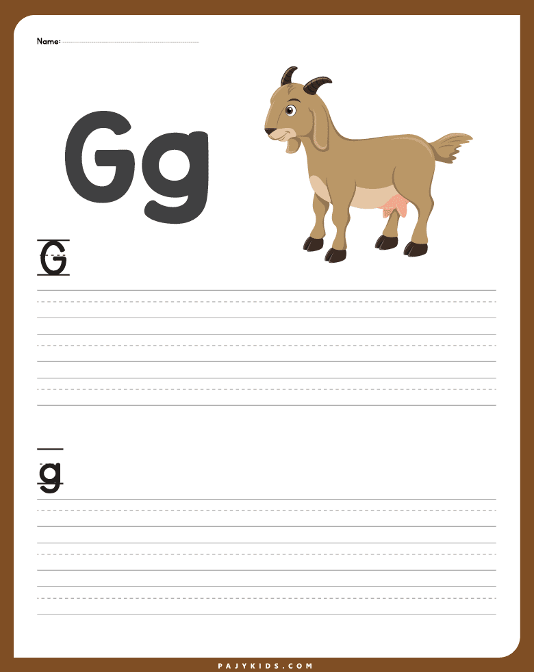 حرف g - ورقة عمل كتابة الحرف كبتل وسمول