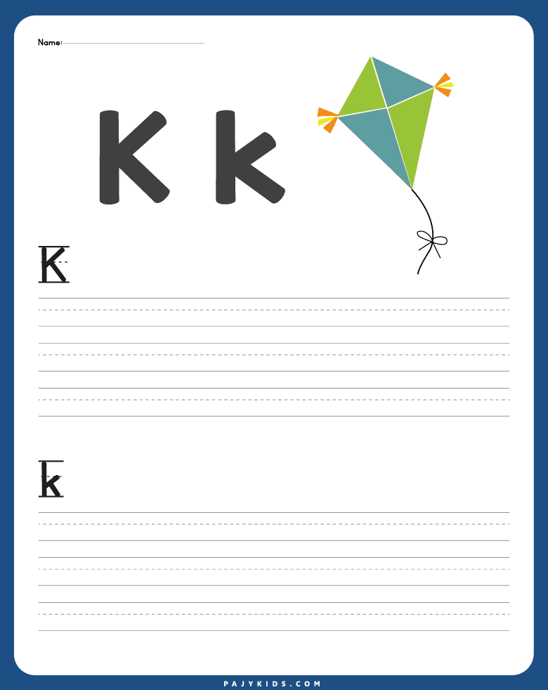 حرف k - ورقة عمل كتابة الحرف كبتل وسمول