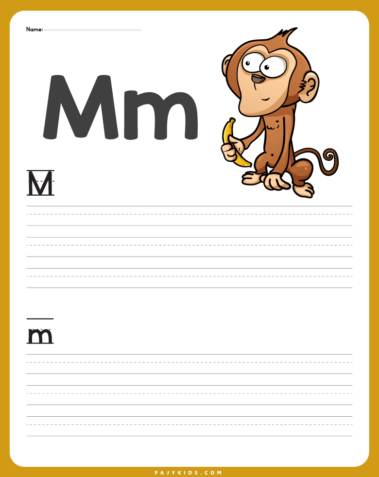 حرف m - ورقة عمل كتابة الحرف كبتل وسمول