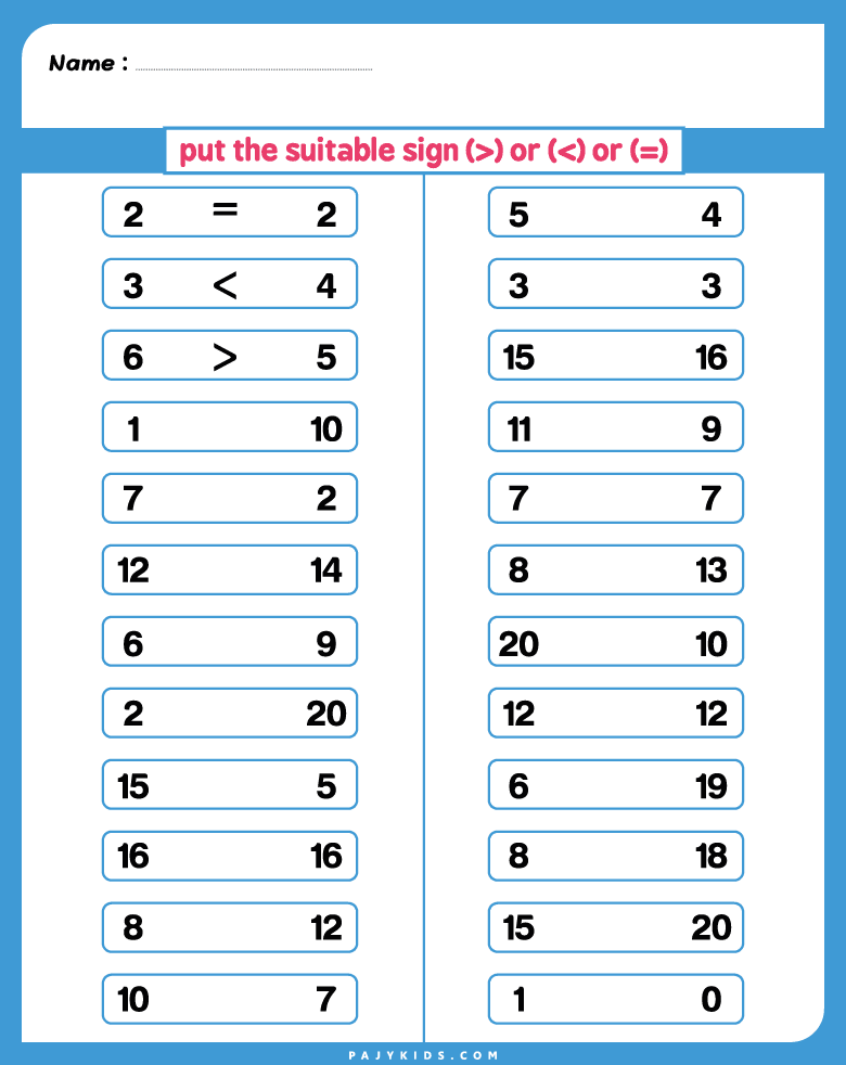 KG 2 Maths -Greater than and Less than