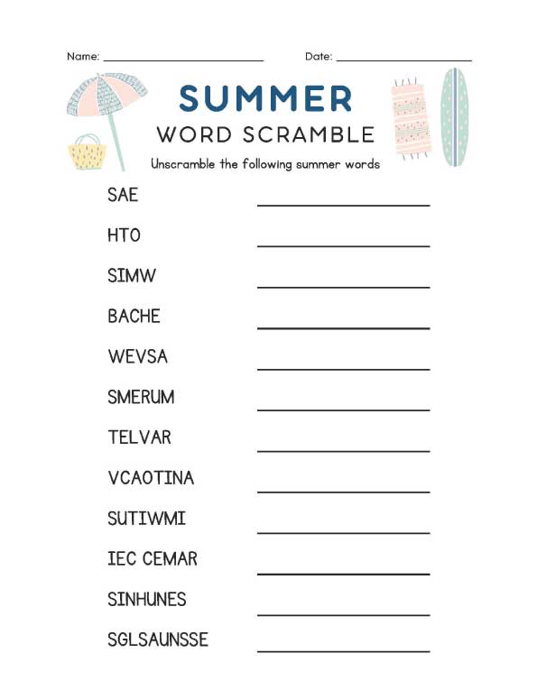 Summer Season Worksheets for Kindergarten to Learn, Trace, and Play